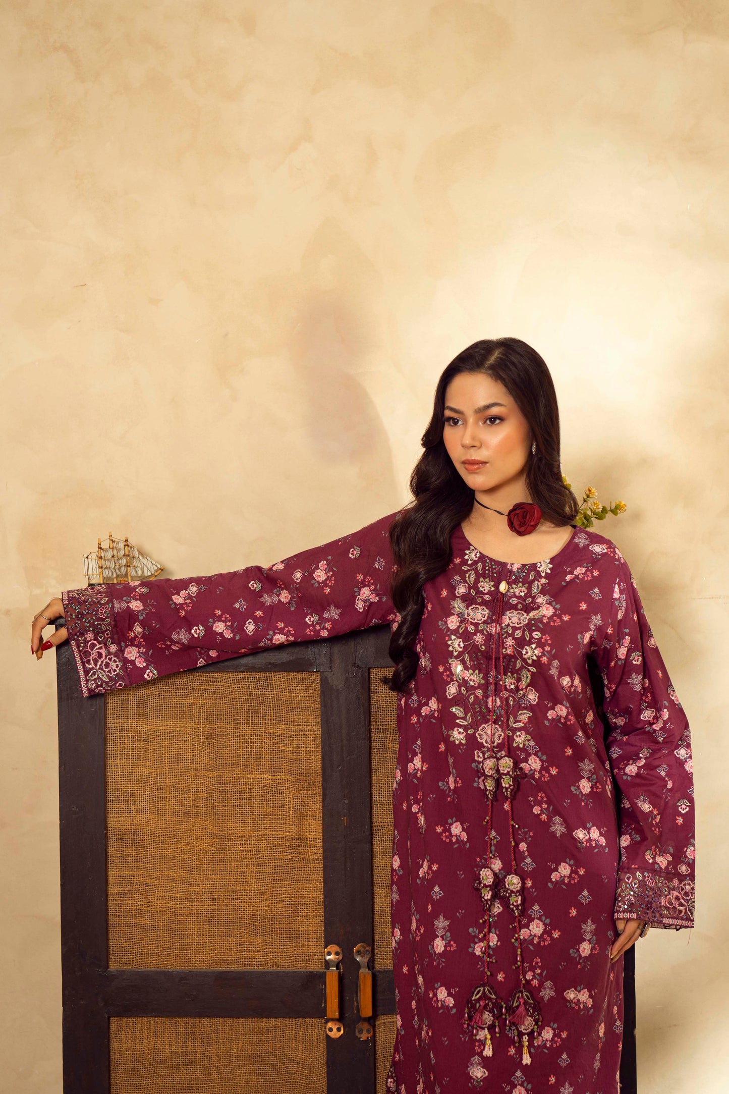 Guzel Embroidered & Printed Kaftan with Trouser-Veira-Nyra