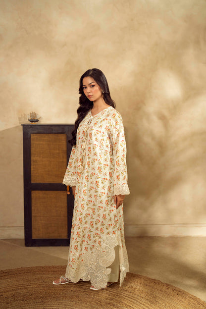 Guzel Embroidered & Printed Kaftan with Trouser-Zayra
