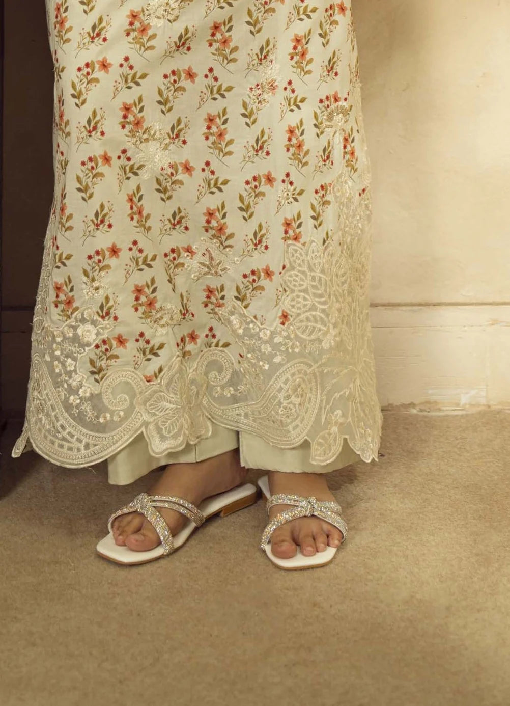 Guzel Embroidered & Printed Kaftan with Trouser-Zayra