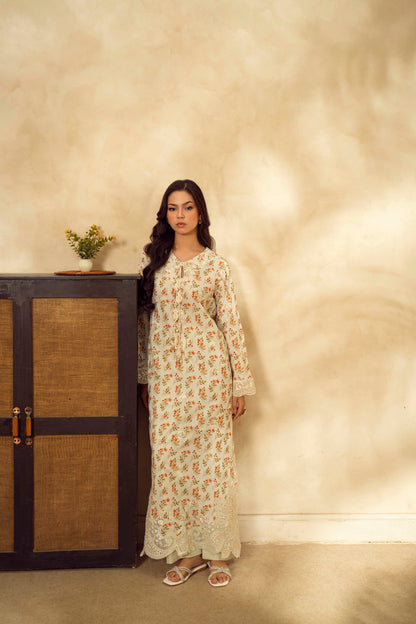 Guzel Embroidered & Printed Kaftan with Trouser-Zayra