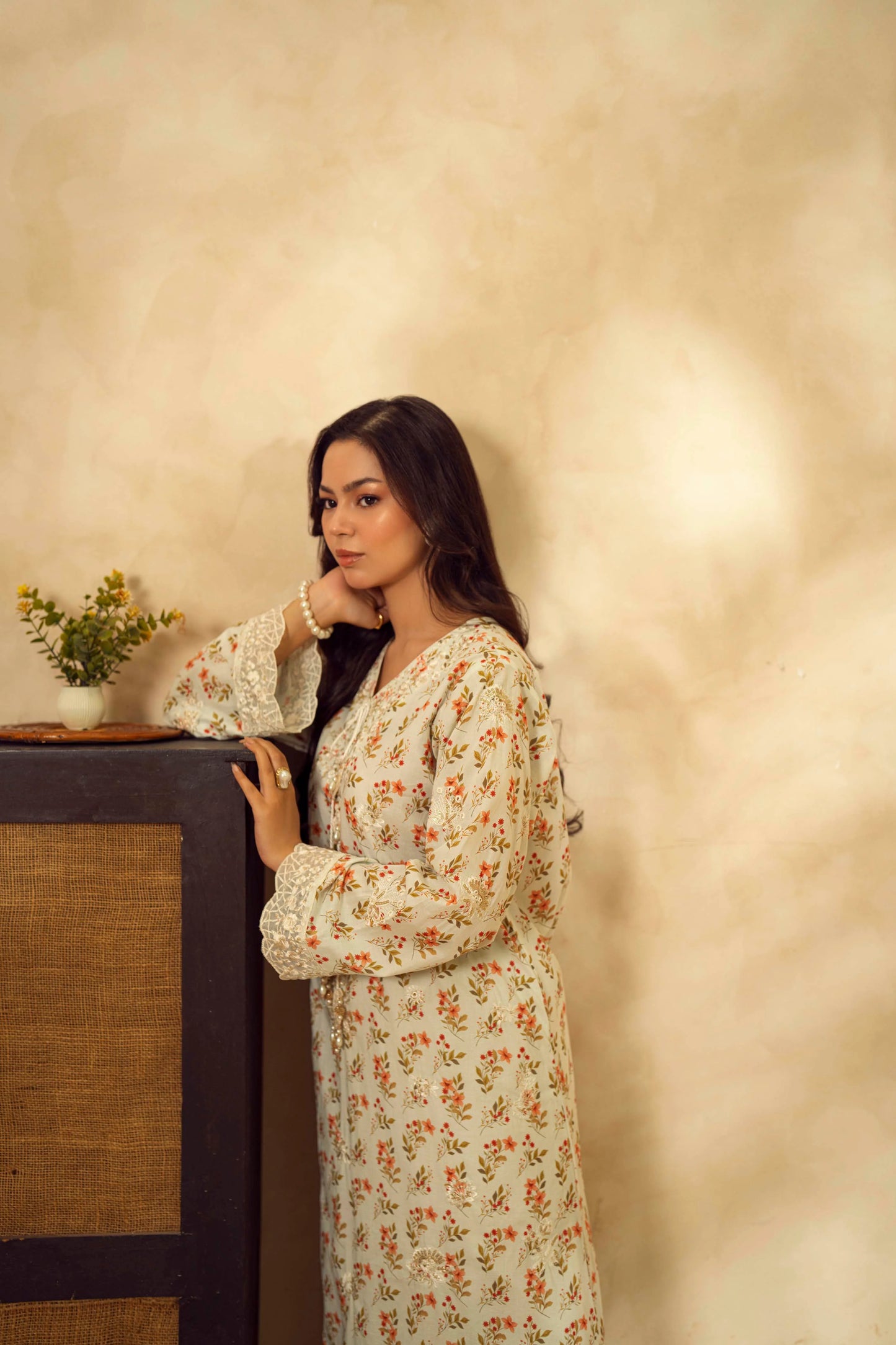 Guzel Embroidered & Printed Kaftan with Trouser-Zayra