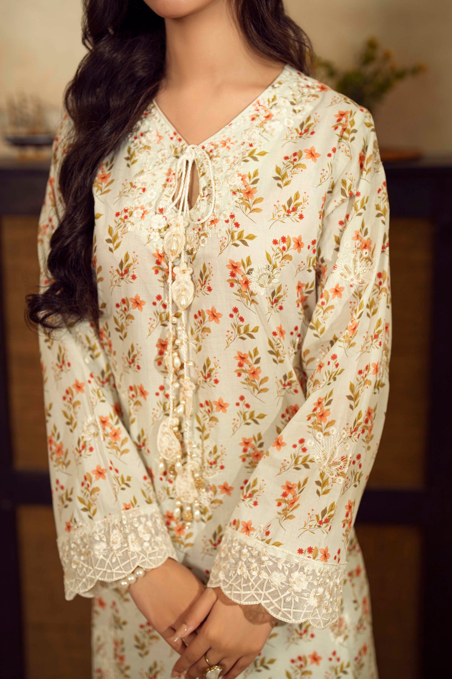 Guzel Embroidered & Printed Kaftan with Trouser-Zayra
