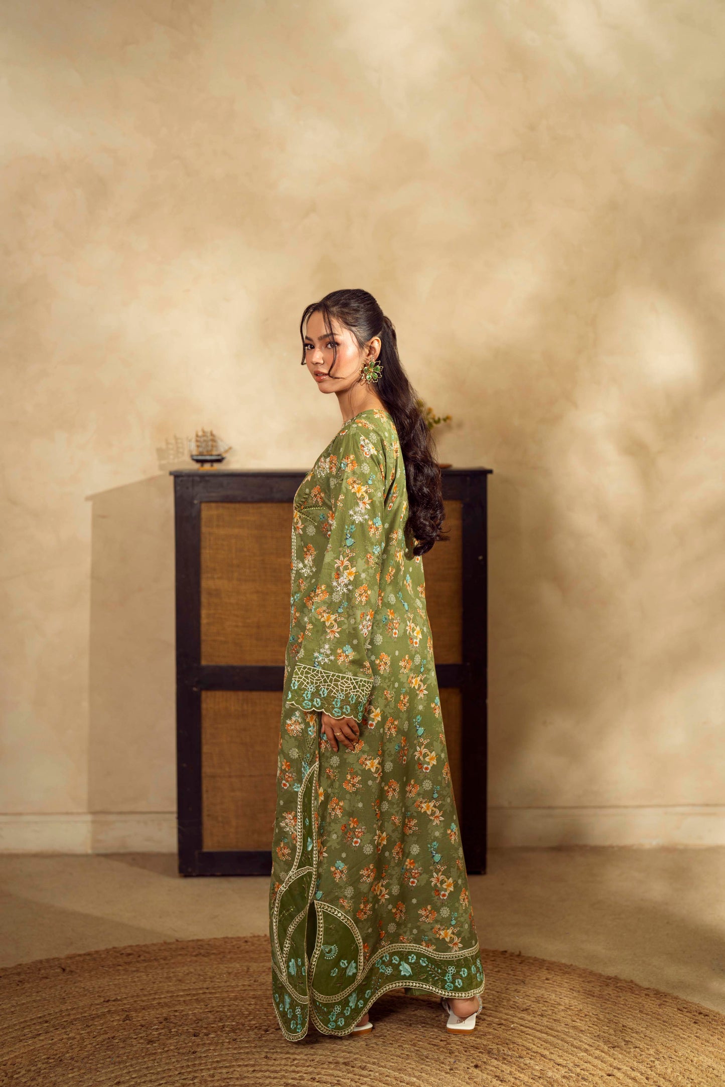 Guzel Embroidered & Printed Kaftan with Trouser-Mehr-Nyra