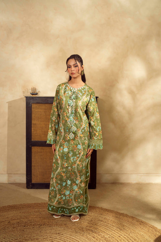 Guzel Embroidered & Printed Kaftan with Trouser-Mehr-Nyra