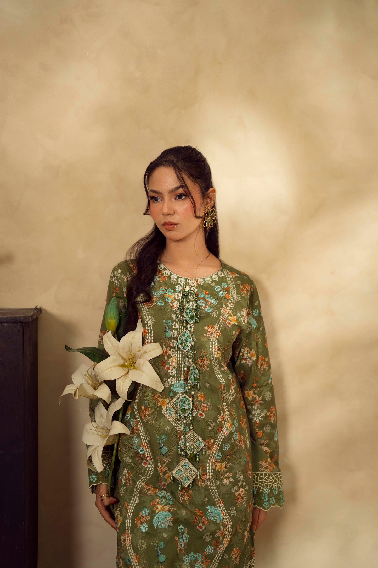 Guzel Embroidered & Printed Kaftan with Trouser-Mehr-Nyra