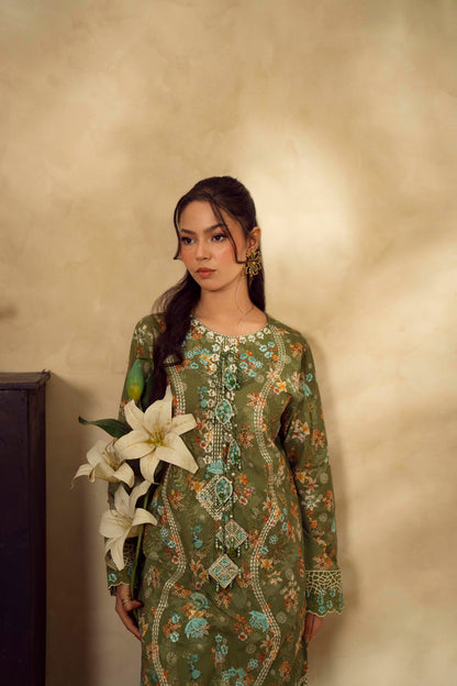 Guzel Embroidered & Printed Kaftan with Trouser-Mehr-Nyra