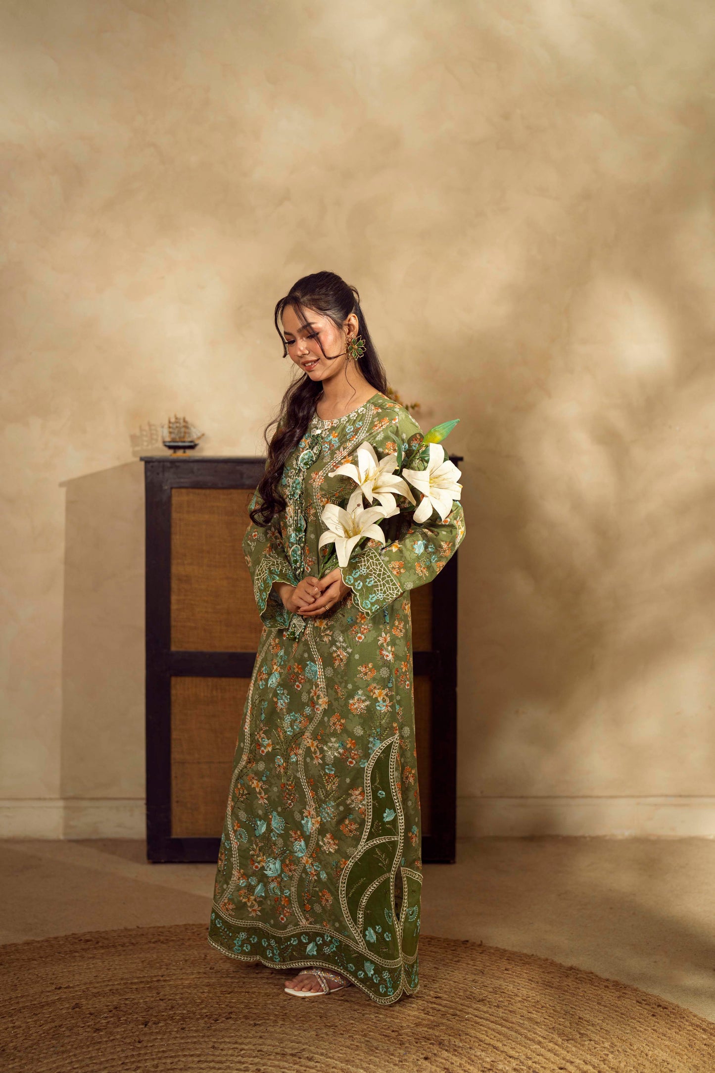 Guzel Embroidered & Printed Kaftan with Trouser-Mehr-Nyra