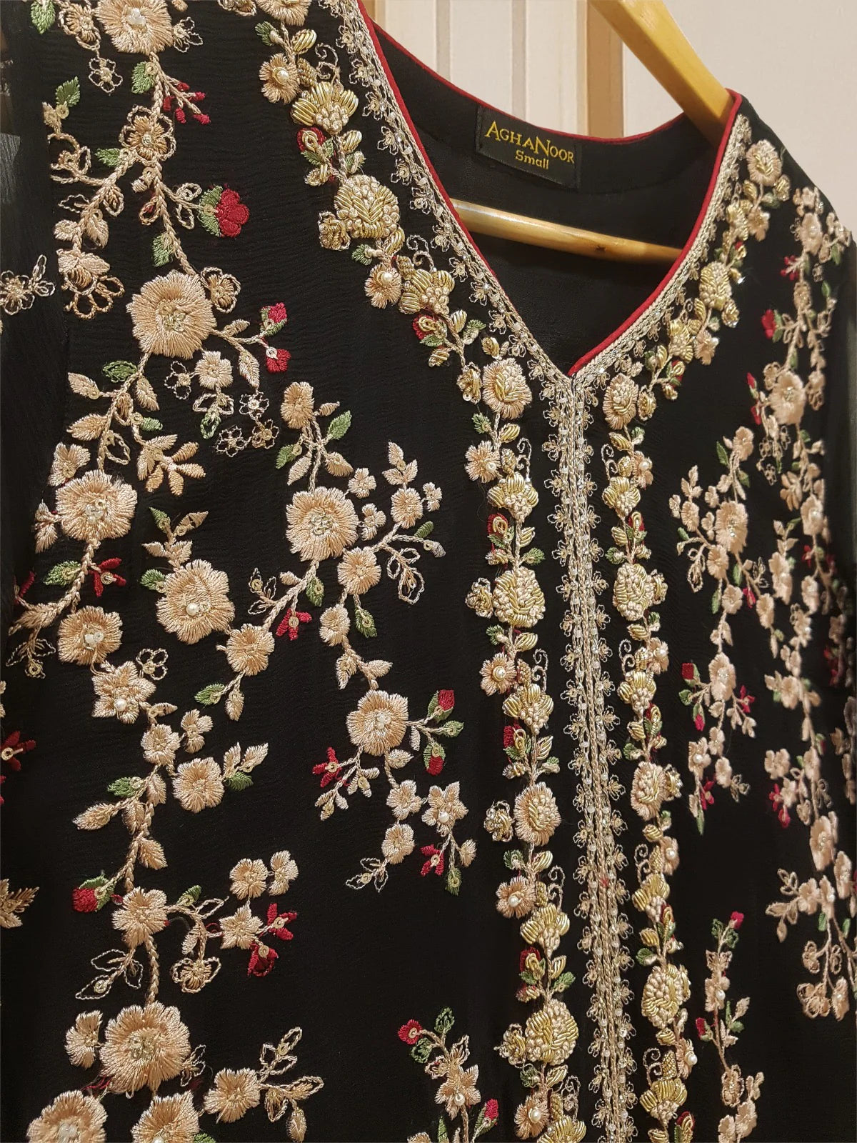 AGHANOOR PURE CHIFFON BEAUTIFUL EMBROIDERED SHIRT AND SILK PANT