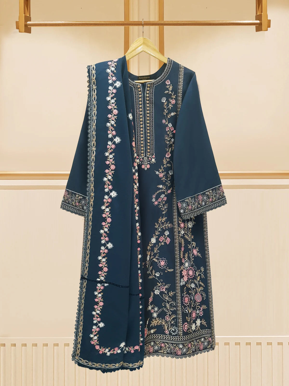 2 PIECE - FINE JACQUARD EMBROIDERED SHIRT & DUPATTA