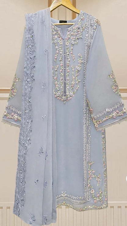 Aghanoor Pure Chiffon Embroidered 3 Piece Suit