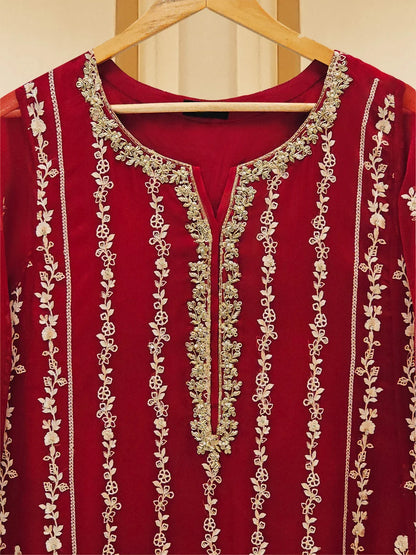 Aghanoor Pure Heavily Embroidered Chiffon 3 Piece Suit