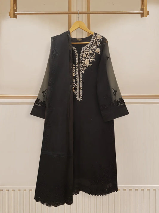 AGHANOOR 3 PIECE PURE ORGANZA EMBROIDERED SHIRT, DUPATTA and SILK PANT