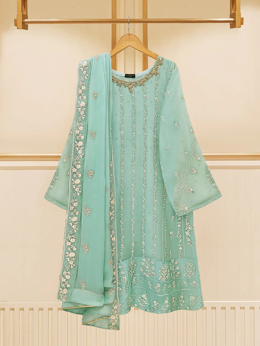 AGHANOOR 3 PIECE 100% PURE CHIFFON EMBROIDERED SUIT