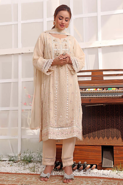 Guzel Stitched Chiffon Mirror Worked 3 Piece Suit