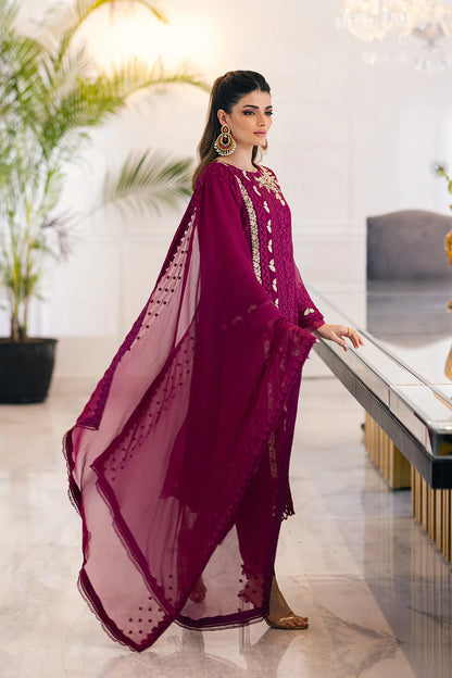 Azure Stitched Glooming Diva-Embroidered Chiffon 3 Piece Suit