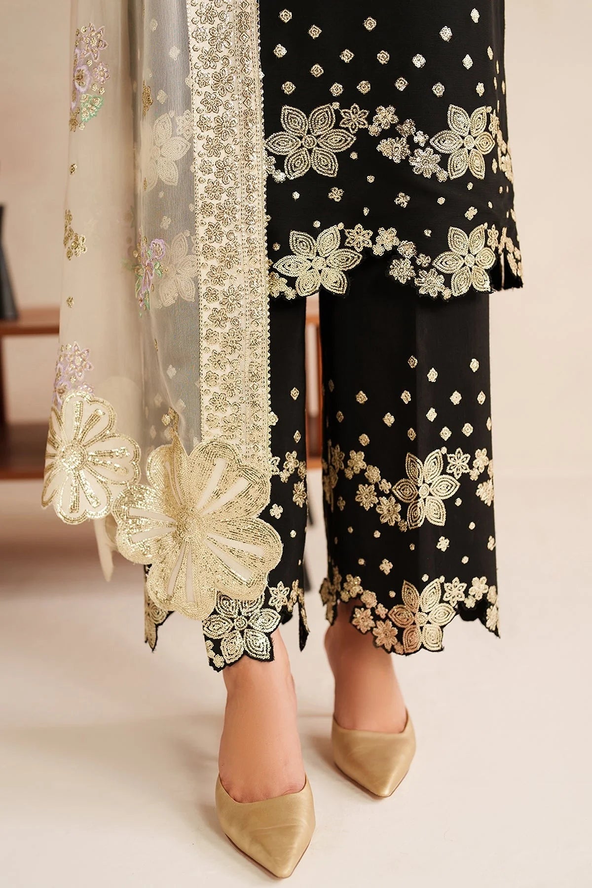 Farasha Black Chiffon "Gold Shadow" Formals