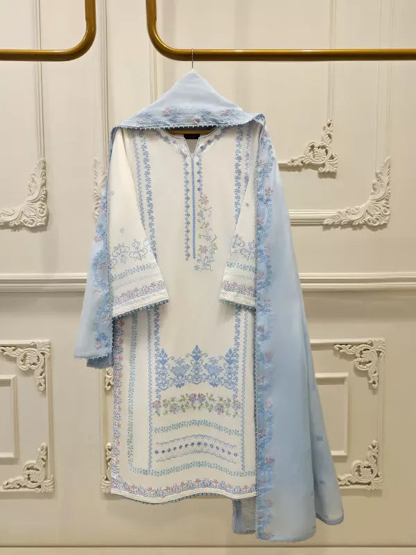 AGHANOOR PIMA COTTON LAWN EMBROIDERED WHITE SHIRT
