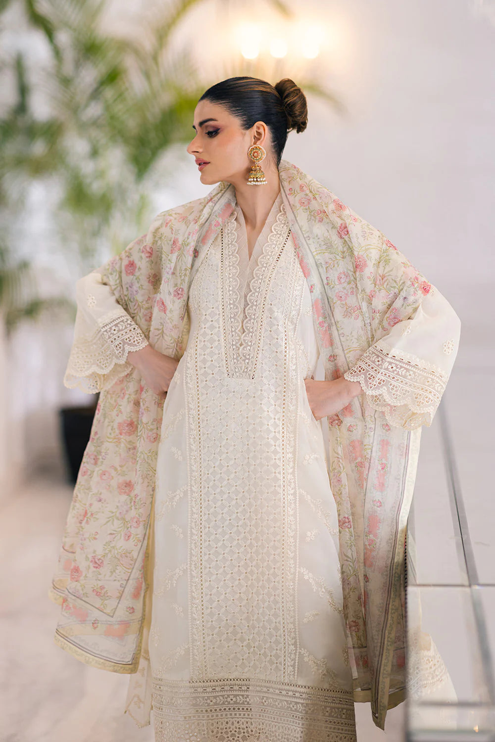 Azure Heaven Bliss-Embroidered Chiffon 3 Piece Suit