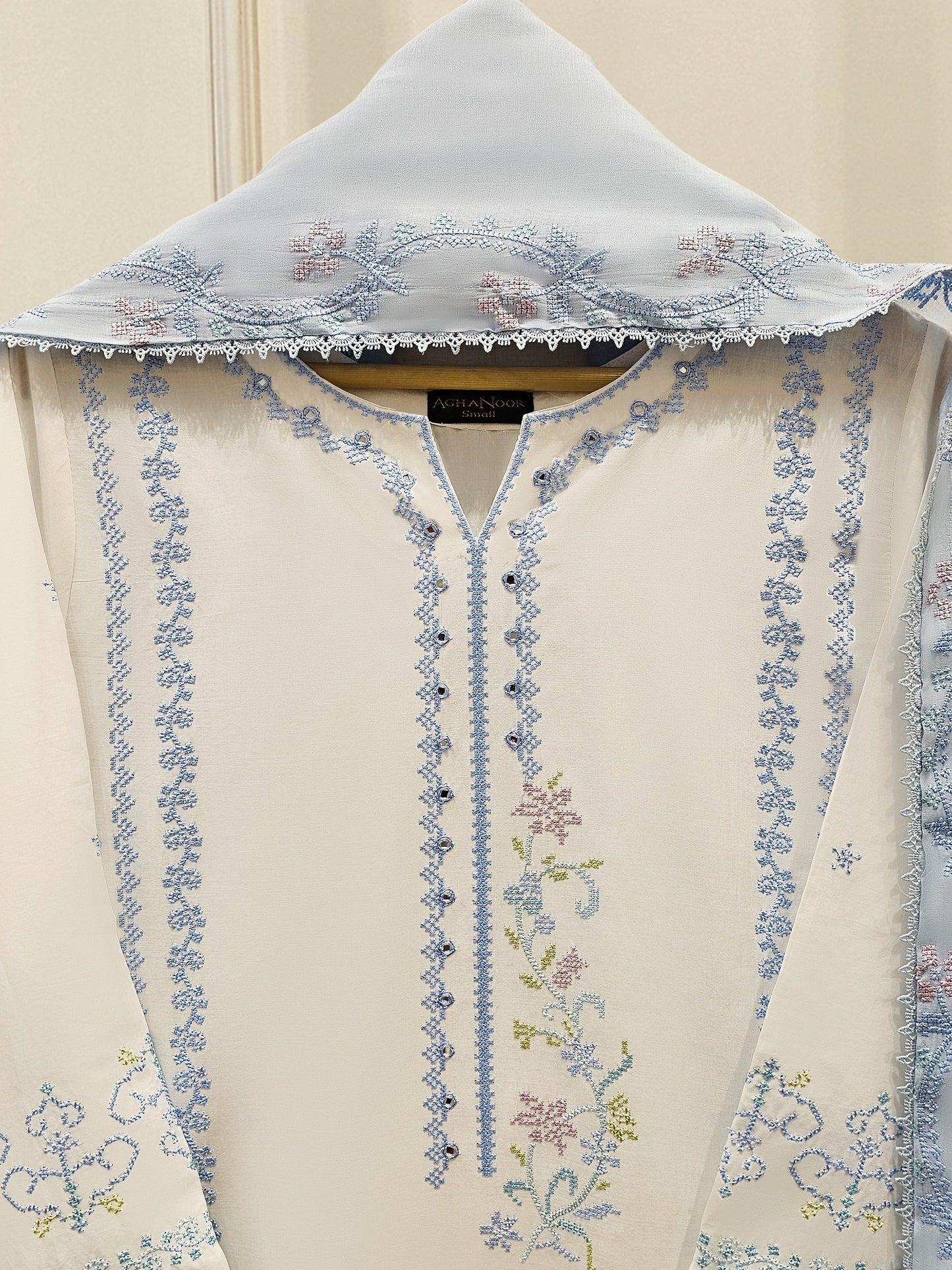AGHANOOR PIMA COTTON LAWN EMBROIDERED WHITE SHIRT