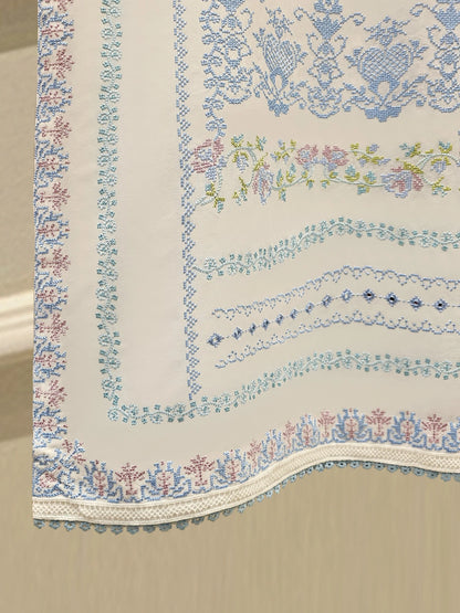 AGHANOOR PIMA COTTON LAWN EMBROIDERED WHITE SHIRT