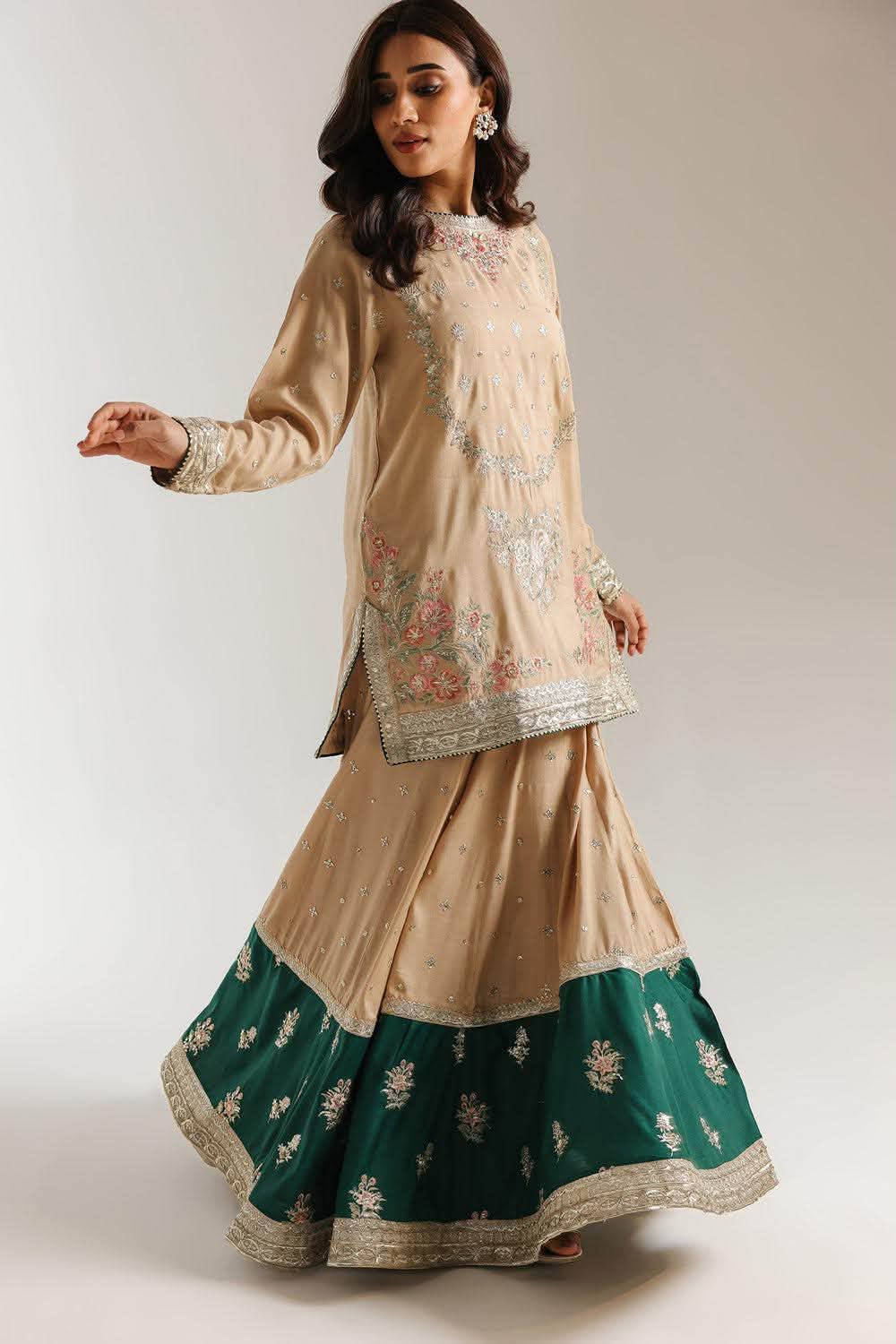 ETHNC VISCOSE SILK HEAVILY EMBROIDERED SHIRT WITH SHARARA
