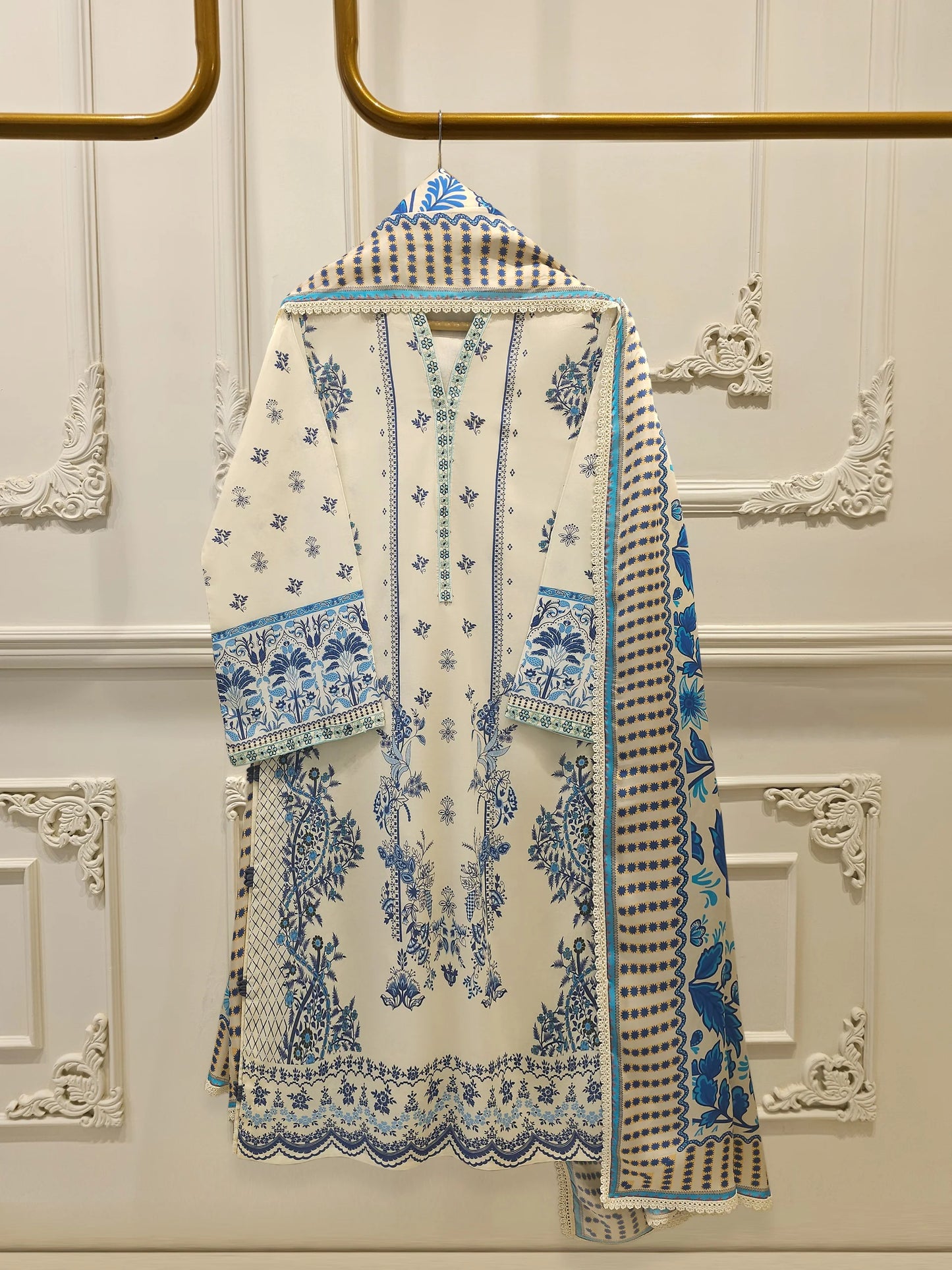 AGHANOOR PURE EMBROIDERED LAWN SHIRT & SILK DUPATTA