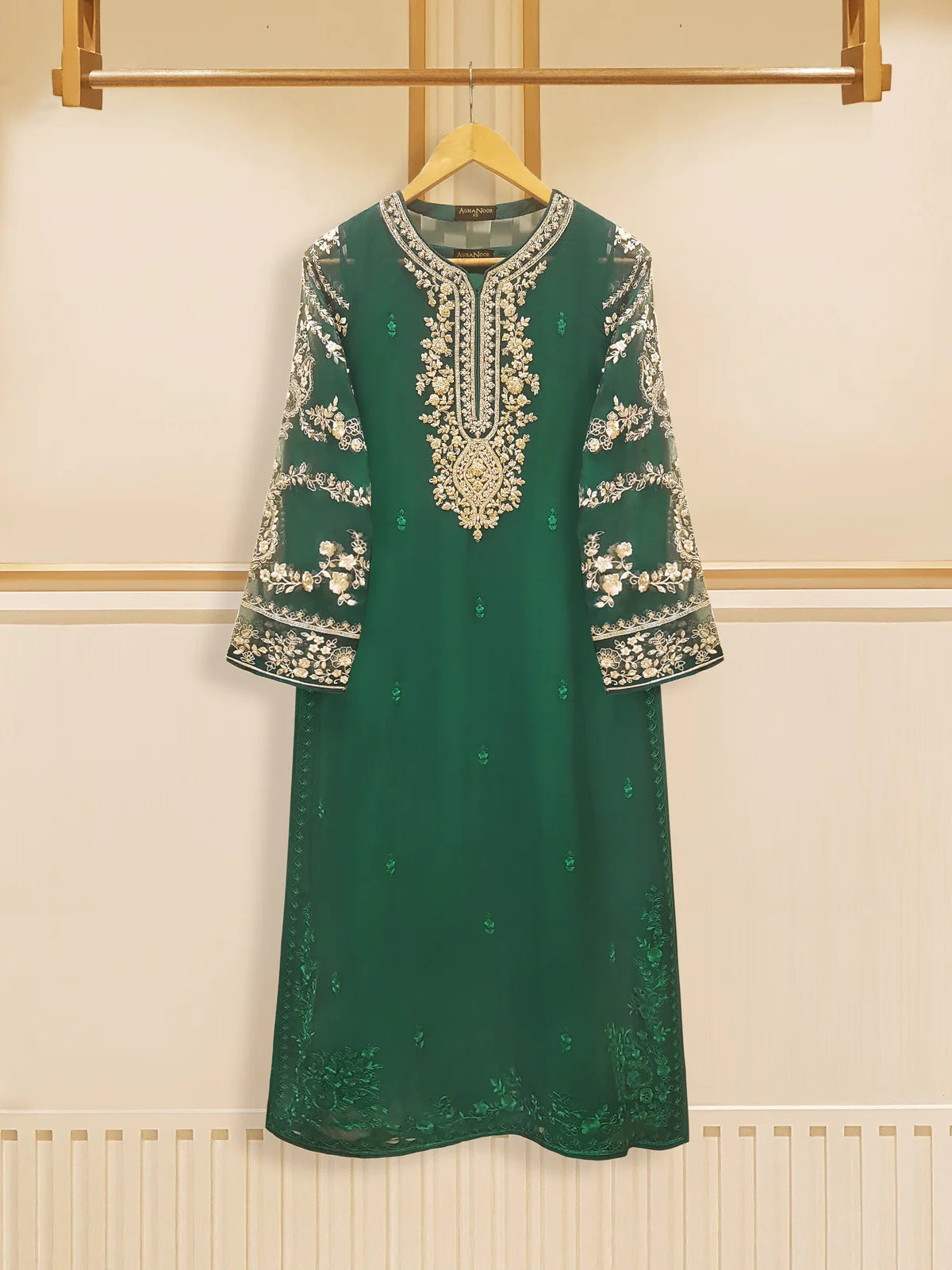 AGHANOOR 3 PIECE 100% PURE CHIFFON EMBROIDERED SUIT