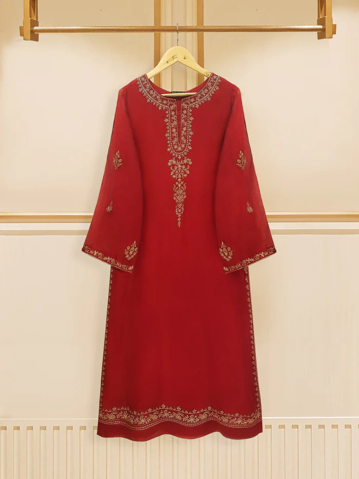 THREE PIECE PURE COTTON NET EMBROIDERED SUIT