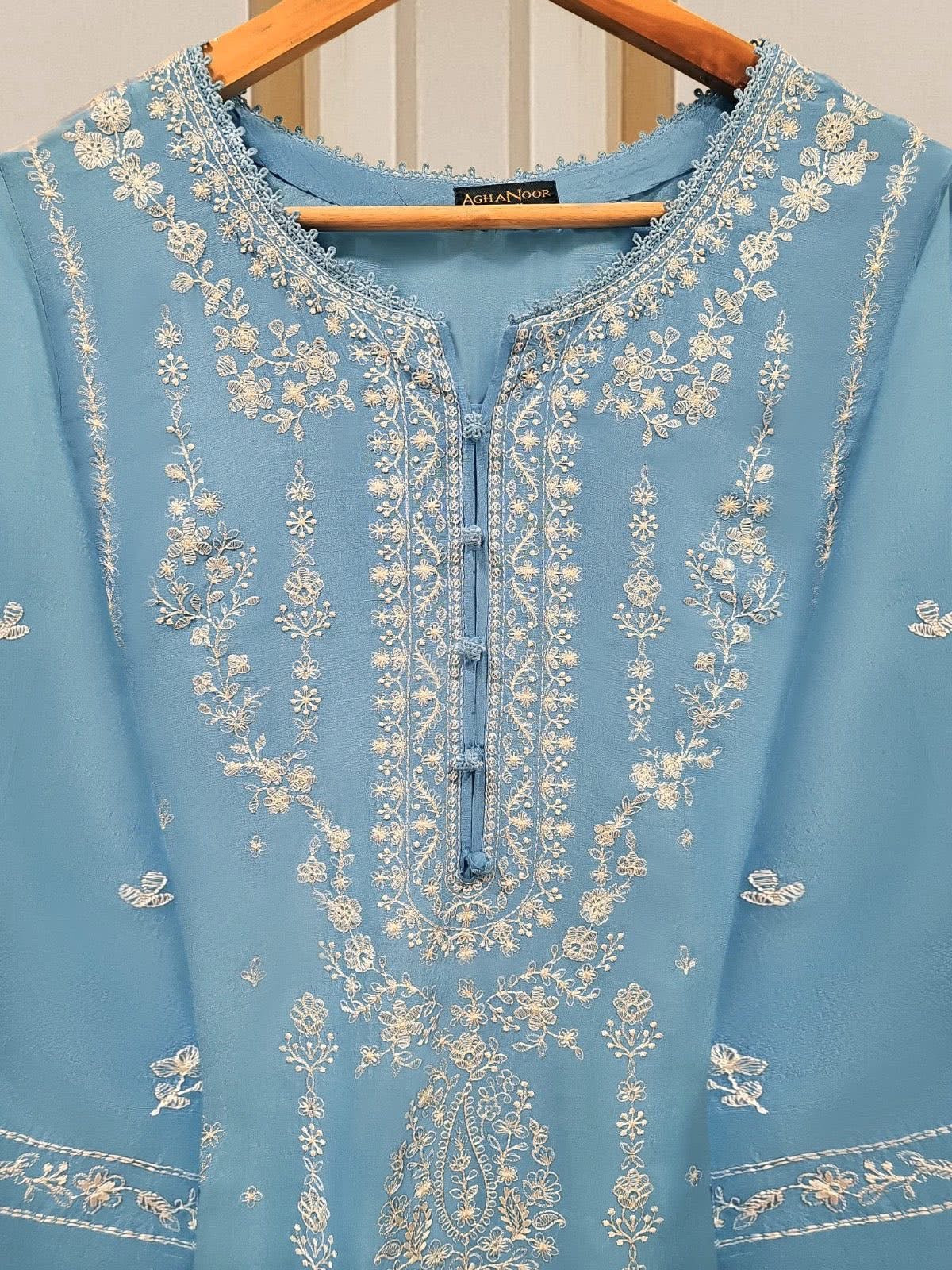 AGHANOOR 100% PURE EMB RAW SILK BROIDERED SHIRT WITH PANT
