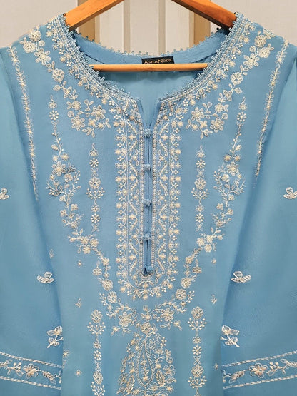 AGHANOOR 100% PURE EMB RAW SILK BROIDERED SHIRT WITH PANT