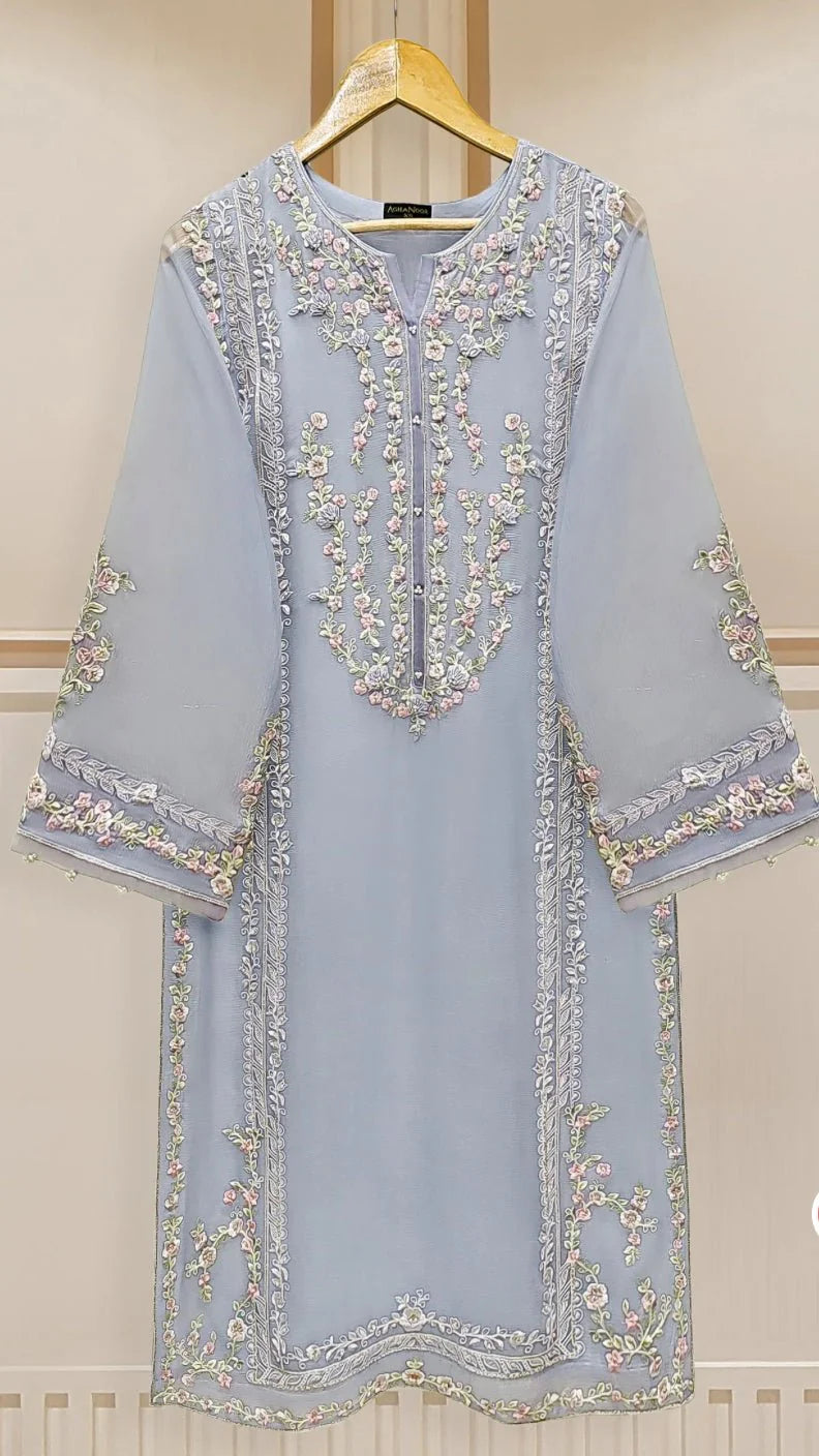 Aghanoor Pure Chiffon Embroidered 3 Piece Suit