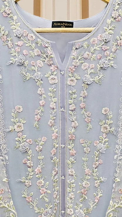 Aghanoor Pure Chiffon Embroidered 3 Piece Suit