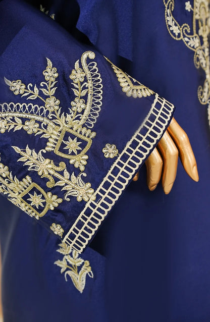 AMNA KHADIJA SILK EMBROIDERED CO-ORDS (SHIRT & PANTS)-Navy Blue
