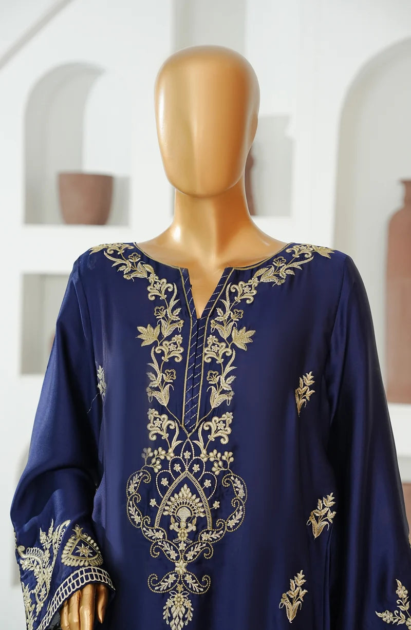 AMNA KHADIJA SILK EMBROIDERED CO-ORDS (SHIRT & PANTS)-Navy Blue