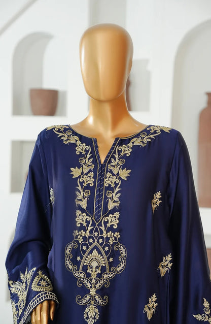 AMNA KHADIJA SILK EMBROIDERED CO-ORDS (SHIRT & PANTS)-Navy Blue