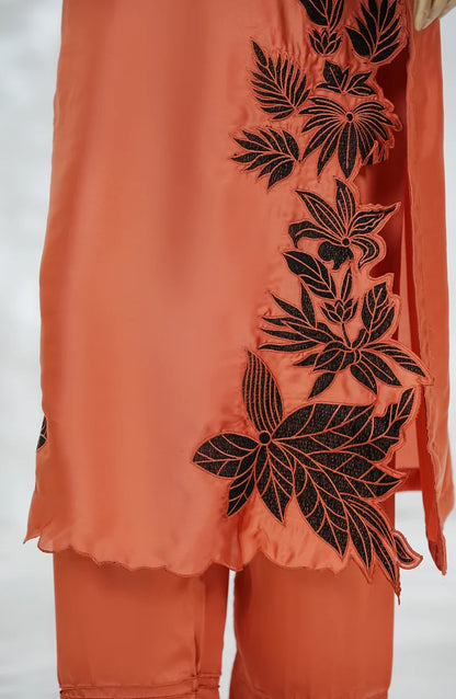 AMNA KHADIJA SILK PRET EMBROIDERED CO-ORDS-Rust