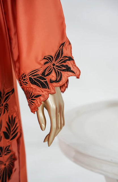 AMNA KHADIJA SILK PRET EMBROIDERED CO-ORDS-Rust