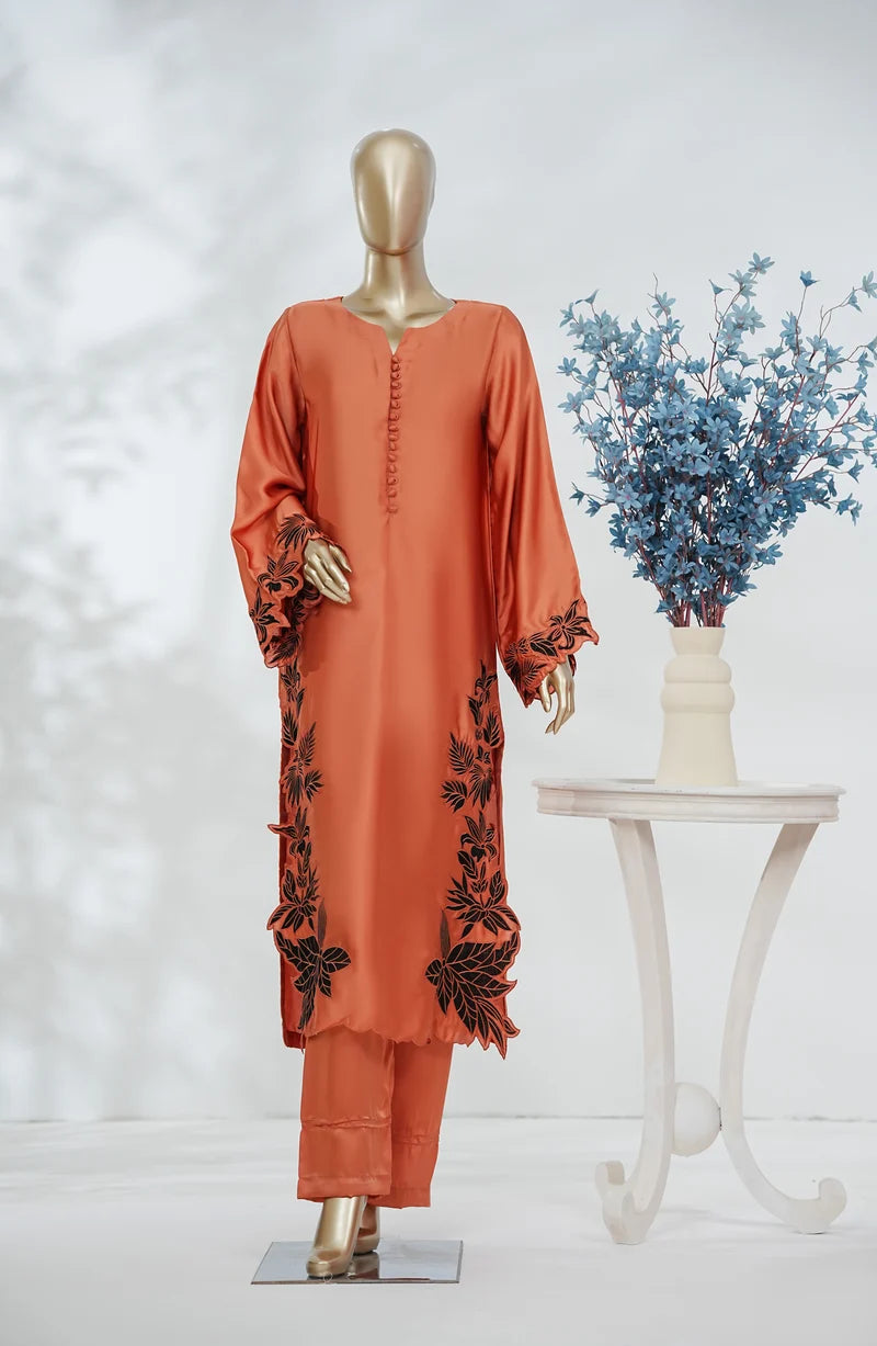 AMNA KHADIJA SILK PRET EMBROIDERED CO-ORDS-Rust