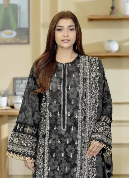 Johra Luxury Emb Lawn 3 Piece Suit- Black