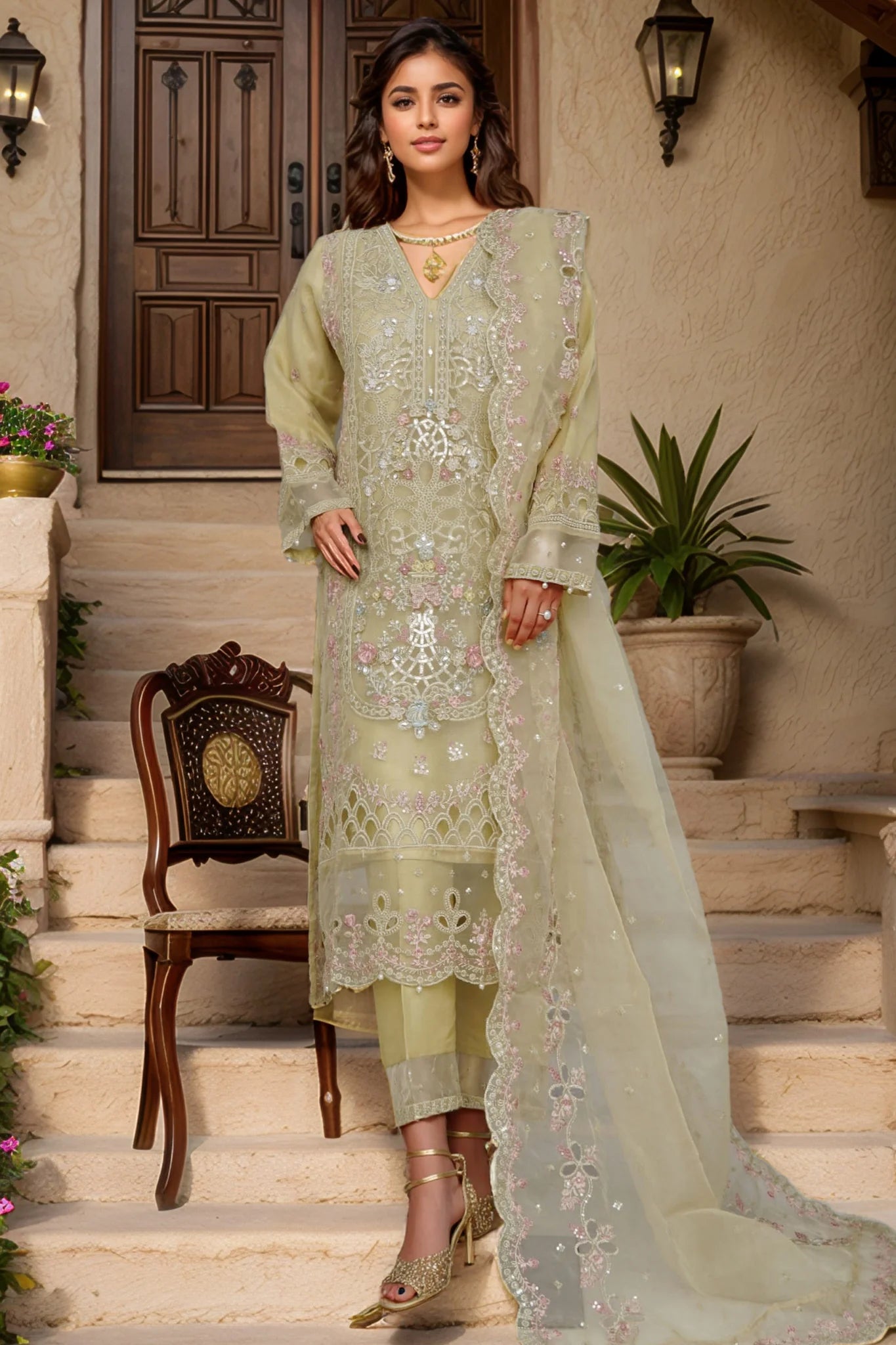 Sadabahar Mahpara Embroidered Organza 3 Piece