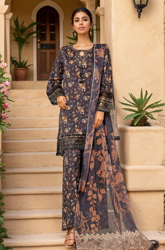 Malika Embroidered & Printed Festive Lawn 3 Piece