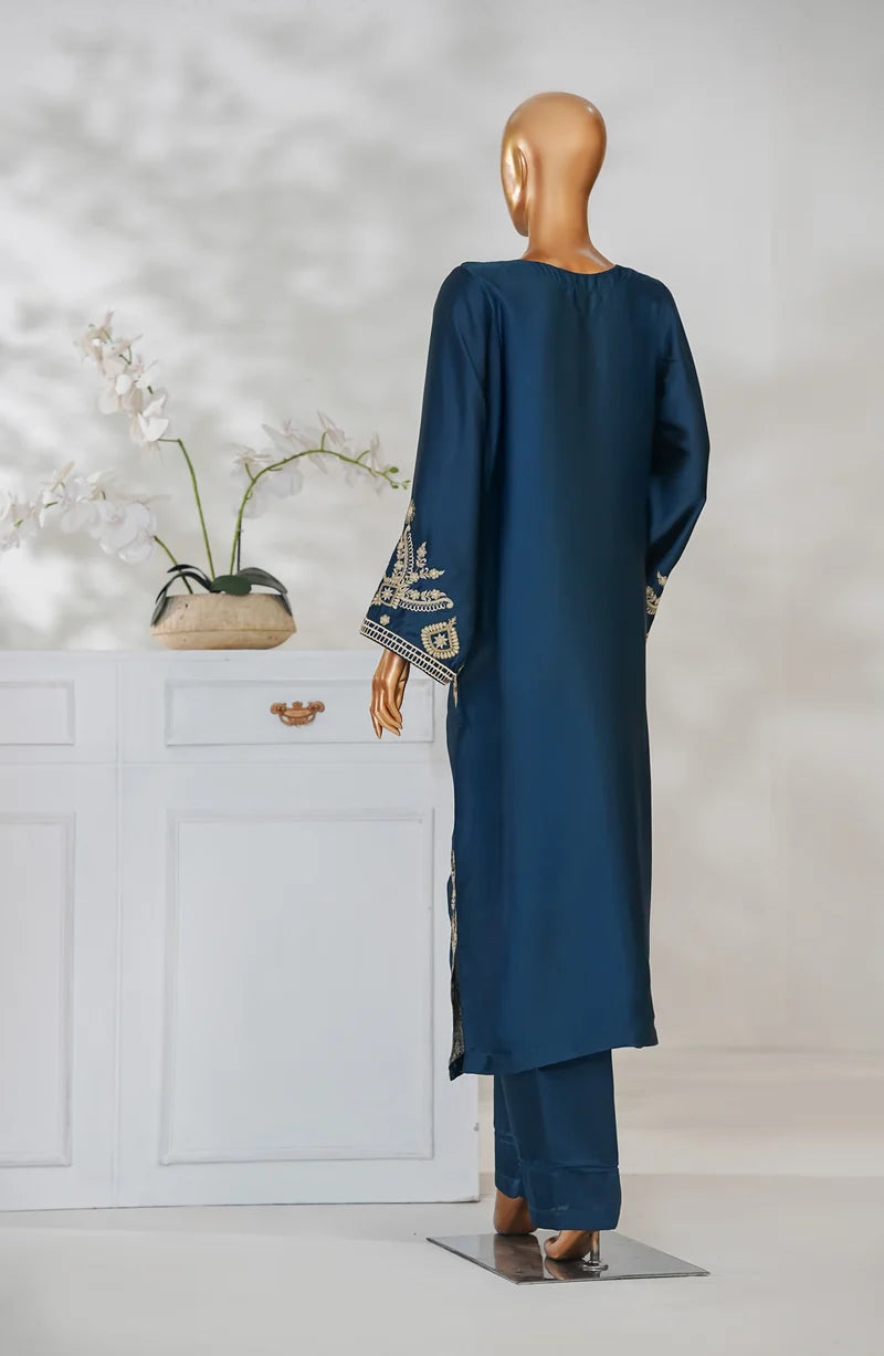 AMNA KHADIJA SILK EMBROIDERED CO-ORDS (SHIRT & PANTS)-Teal Blue