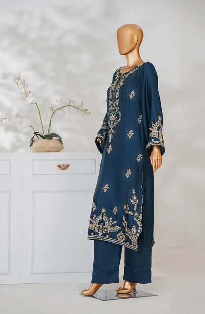 AMNA KHADIJA SILK EMBROIDERED CO-ORDS (SHIRT & PANTS)-Teal Blue