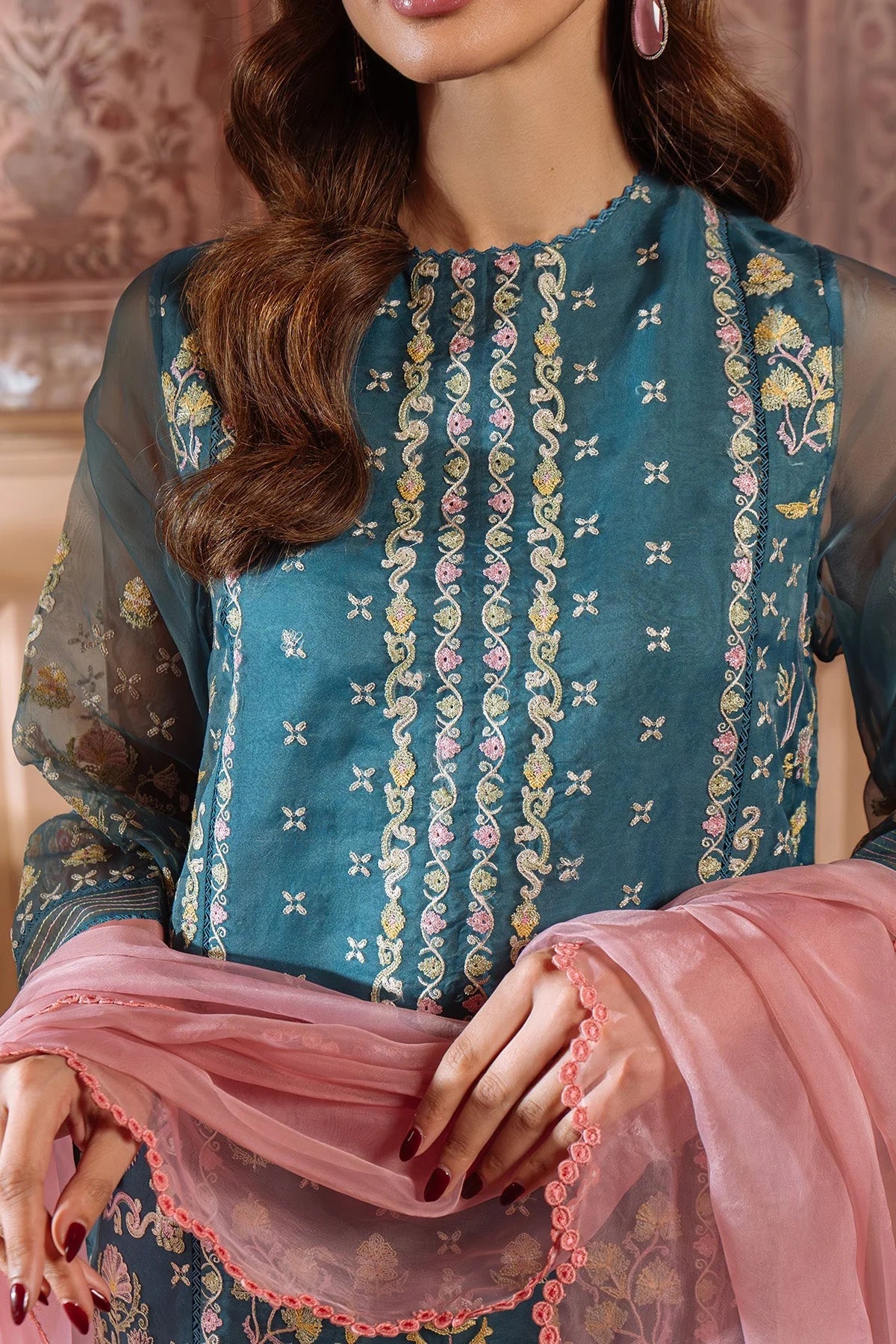 SAHAR Organza Festive Embroidered 3 Piece Suit