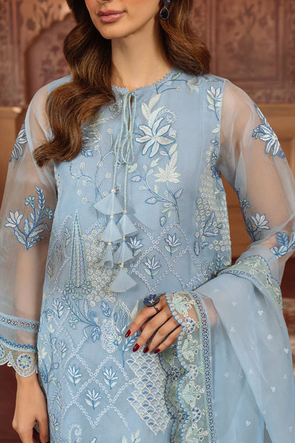 SAHAR Organza Festive Embroidered 3 Piece Suit-Sky Blue