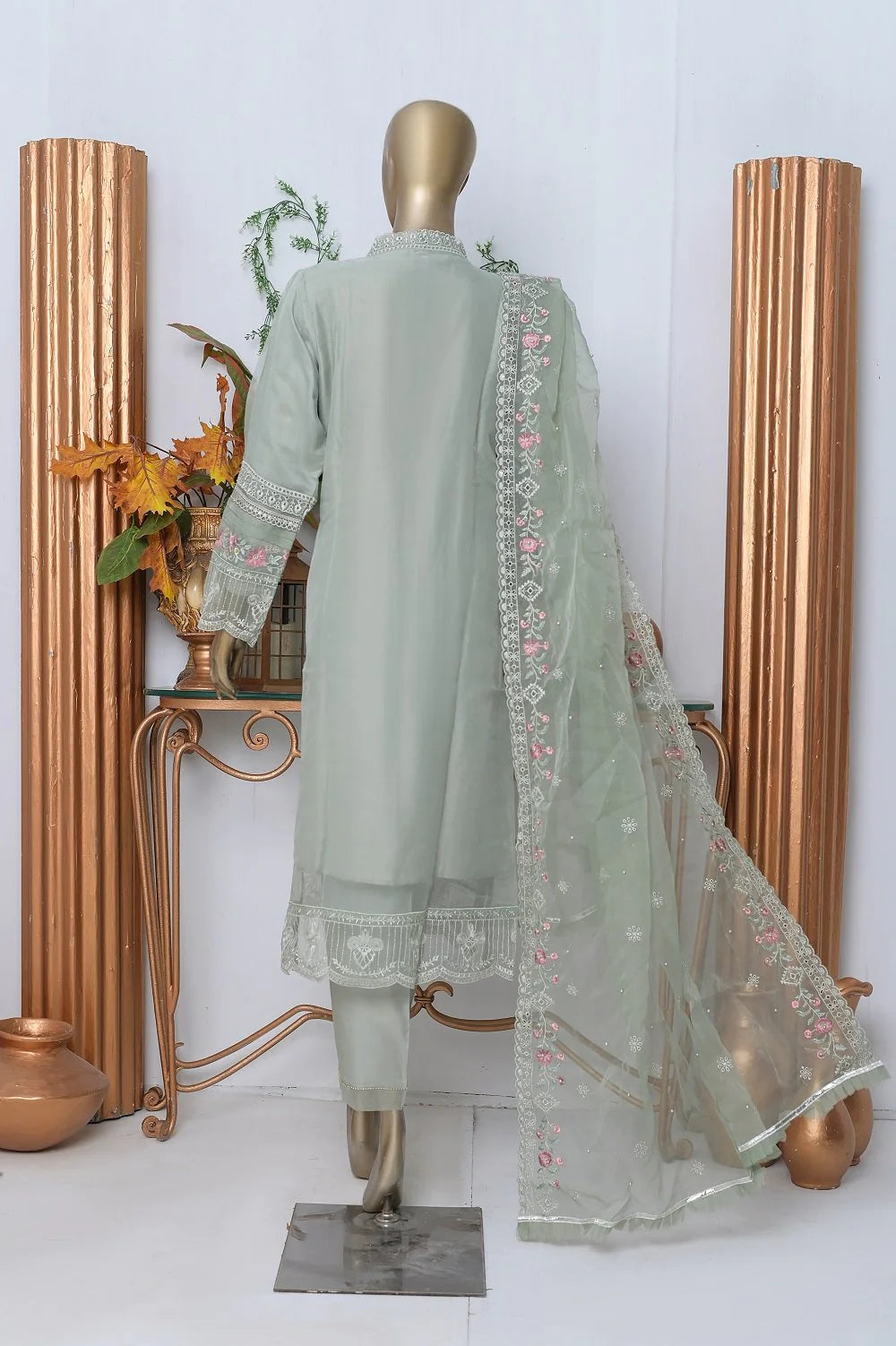 Embroidered Digital Printed Organza 3 Piece Suit