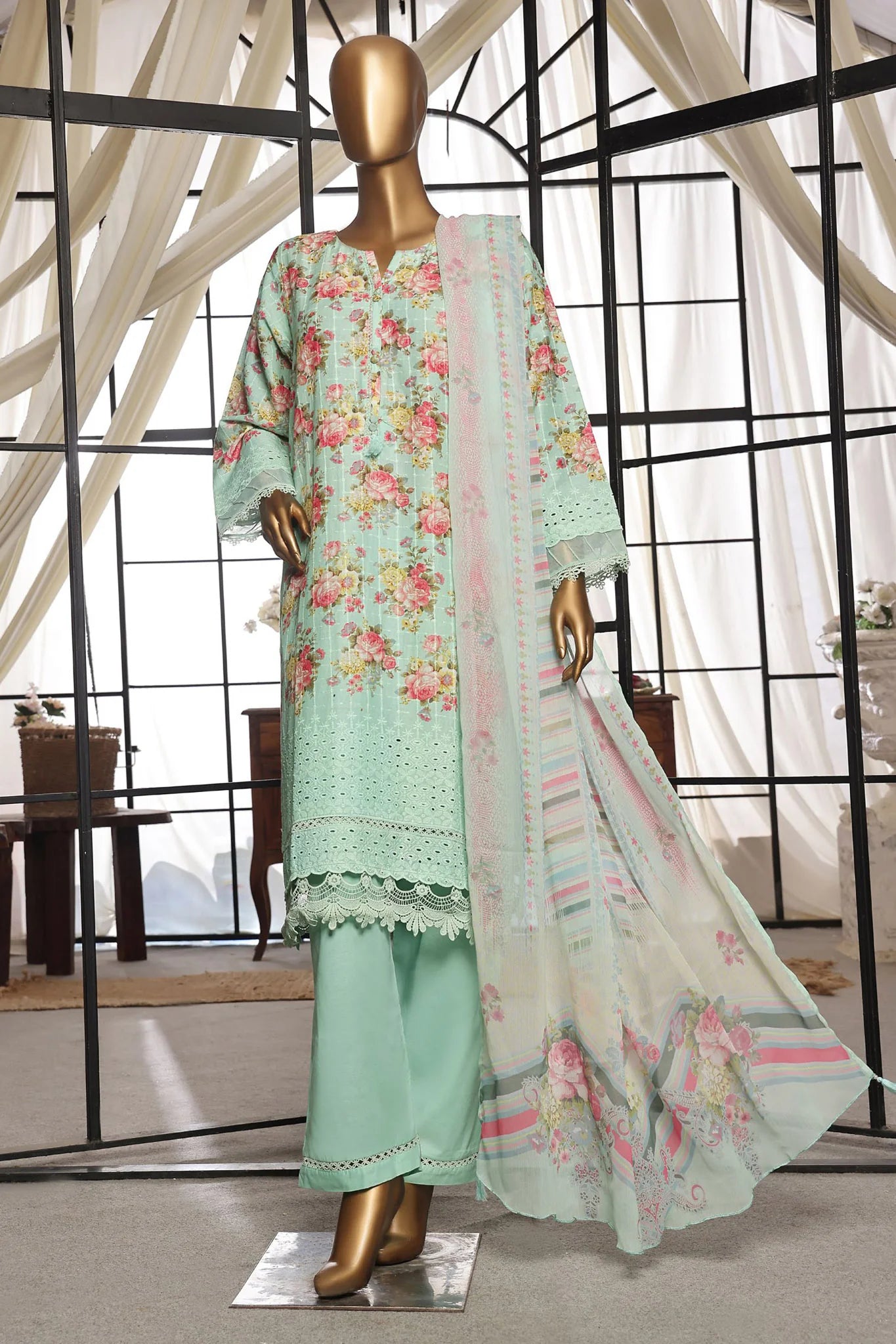 Sada Bahar Stitched 3 Piece Printkari Print Over Chikankari Lawn Suit