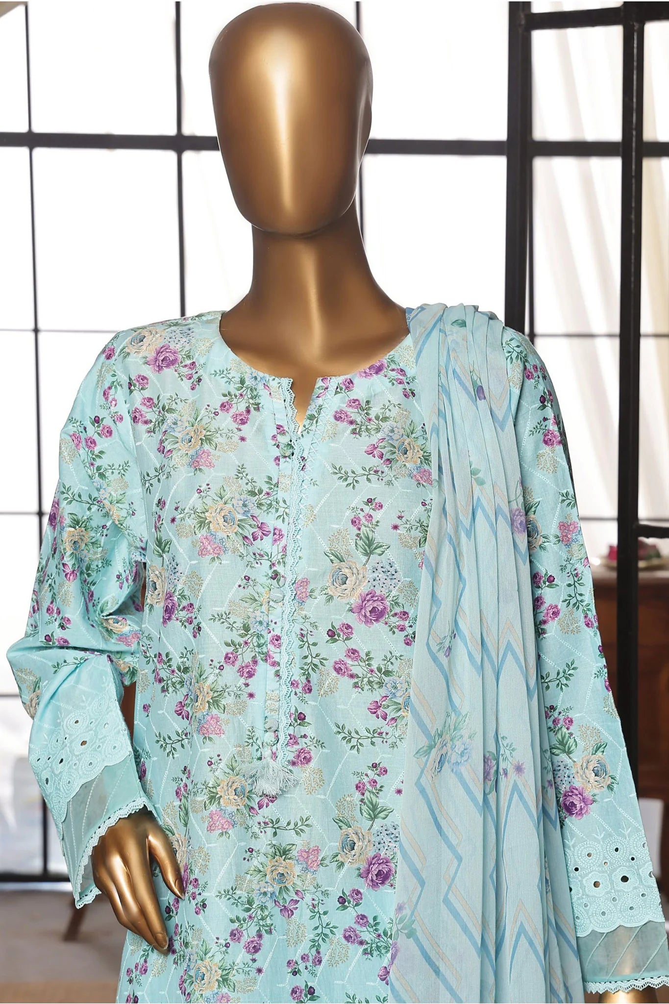 Sada Bahar Stitched 3 Piece Printkari Print Over Chikankari Lawn Suit