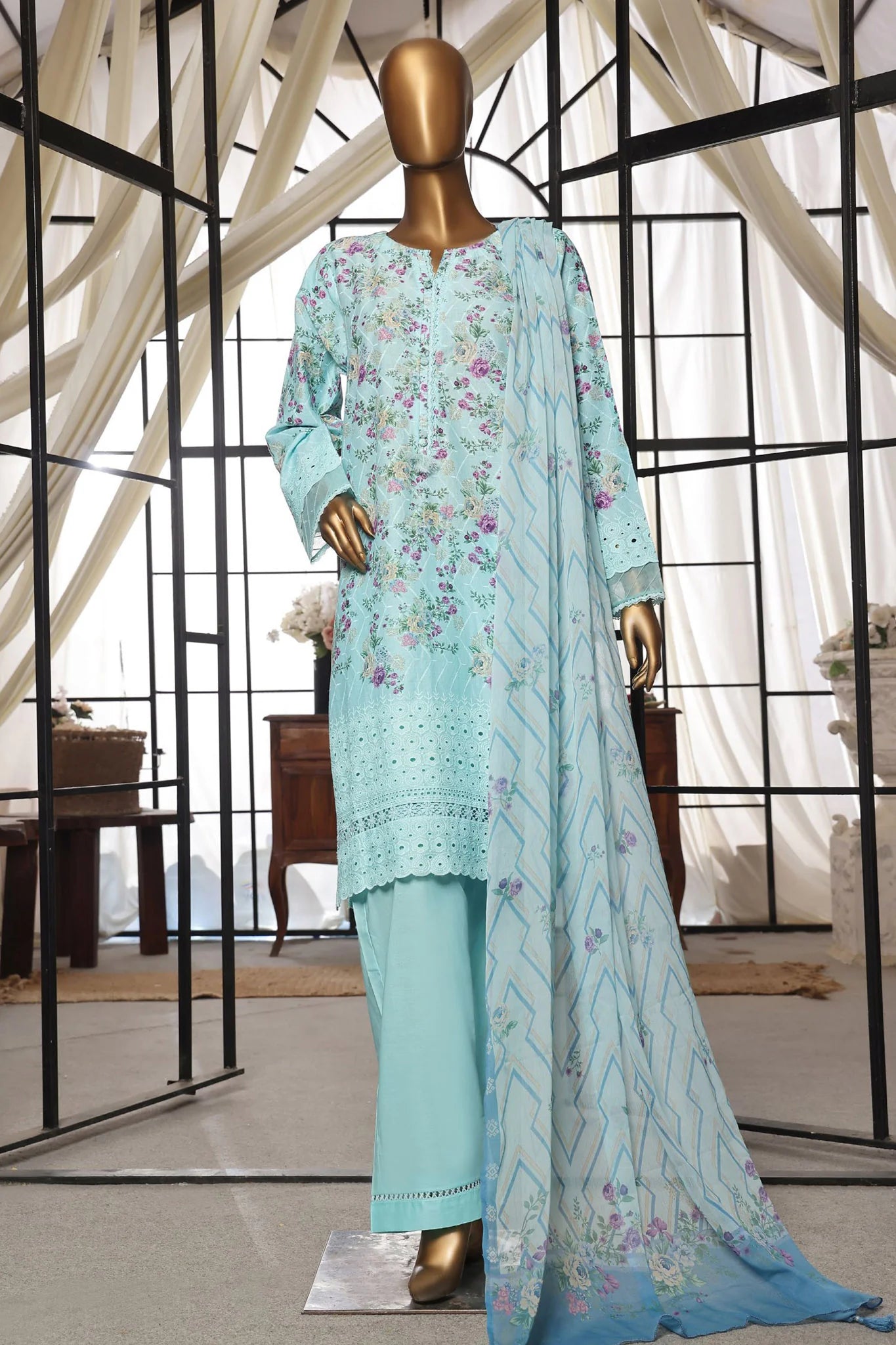 Sada Bahar Stitched 3 Piece Printkari Print Over Chikankari Lawn Suit