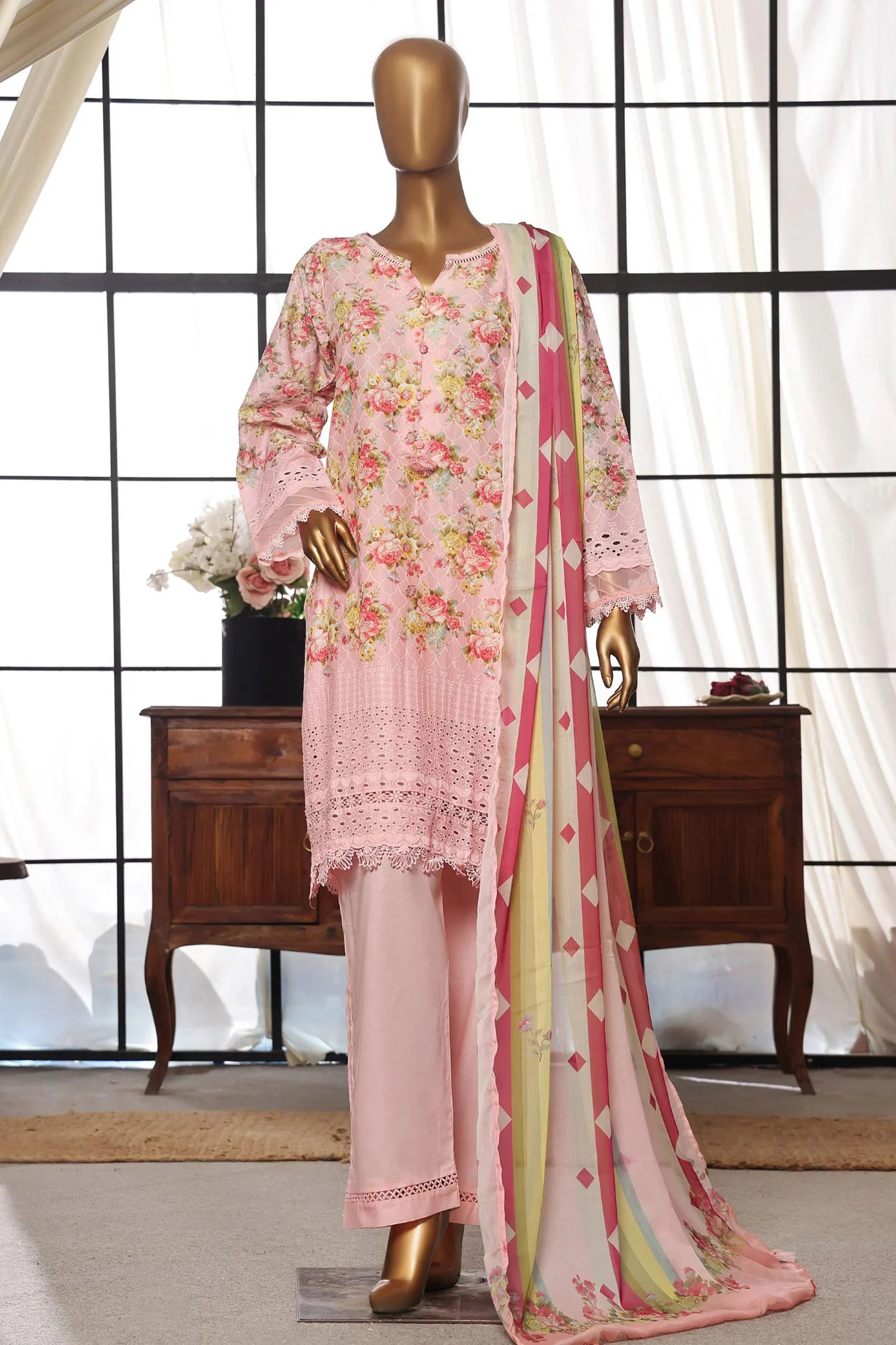 Sada Bahar Stitched 3 Piece Printkari Print Over Chikankari Lawn Suit